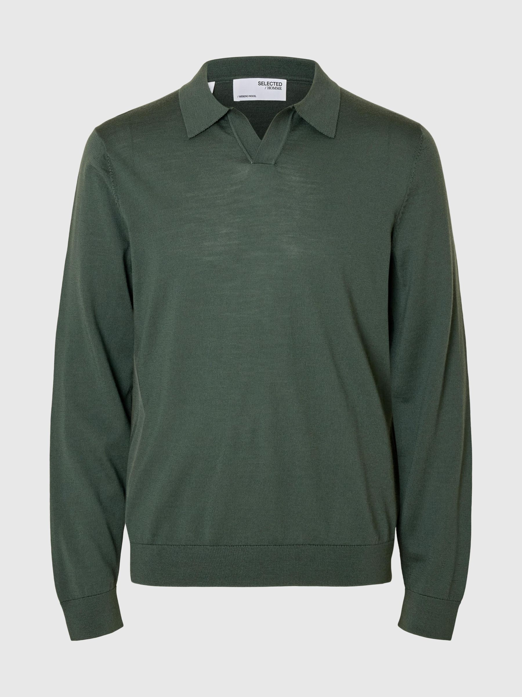 100% MERINO WOOL KNITTED POLO SHIRT, Deep Forest, highres