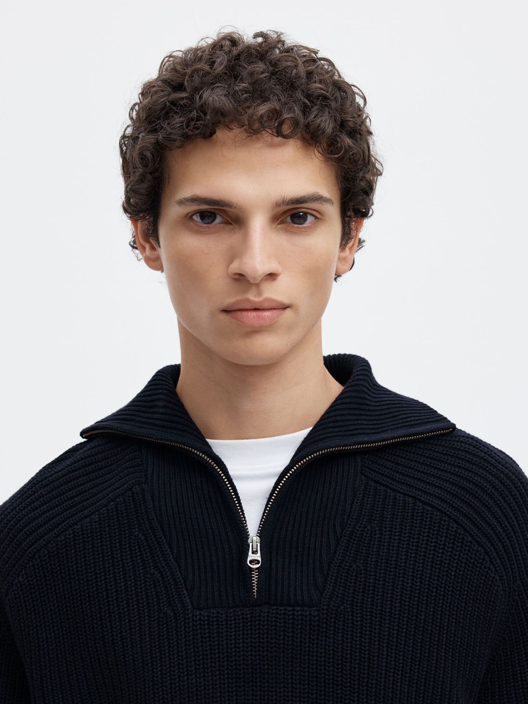 RIBBED ORGANIC COTTON HALF-ZIP JUMPER, Sky Captain, highres