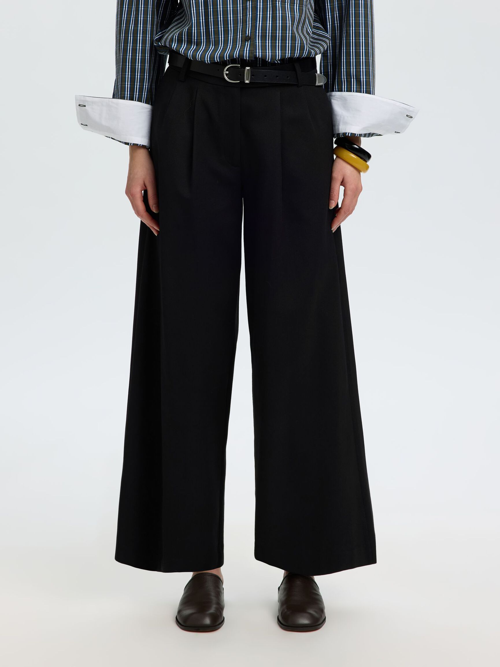 GEPLOOIDE HIGH-WAIST BROEK, Black, highres