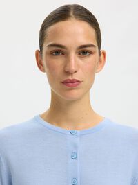 100% MERINO WOOL KNITTED CARDIGAN, Cashmere Blue, highres