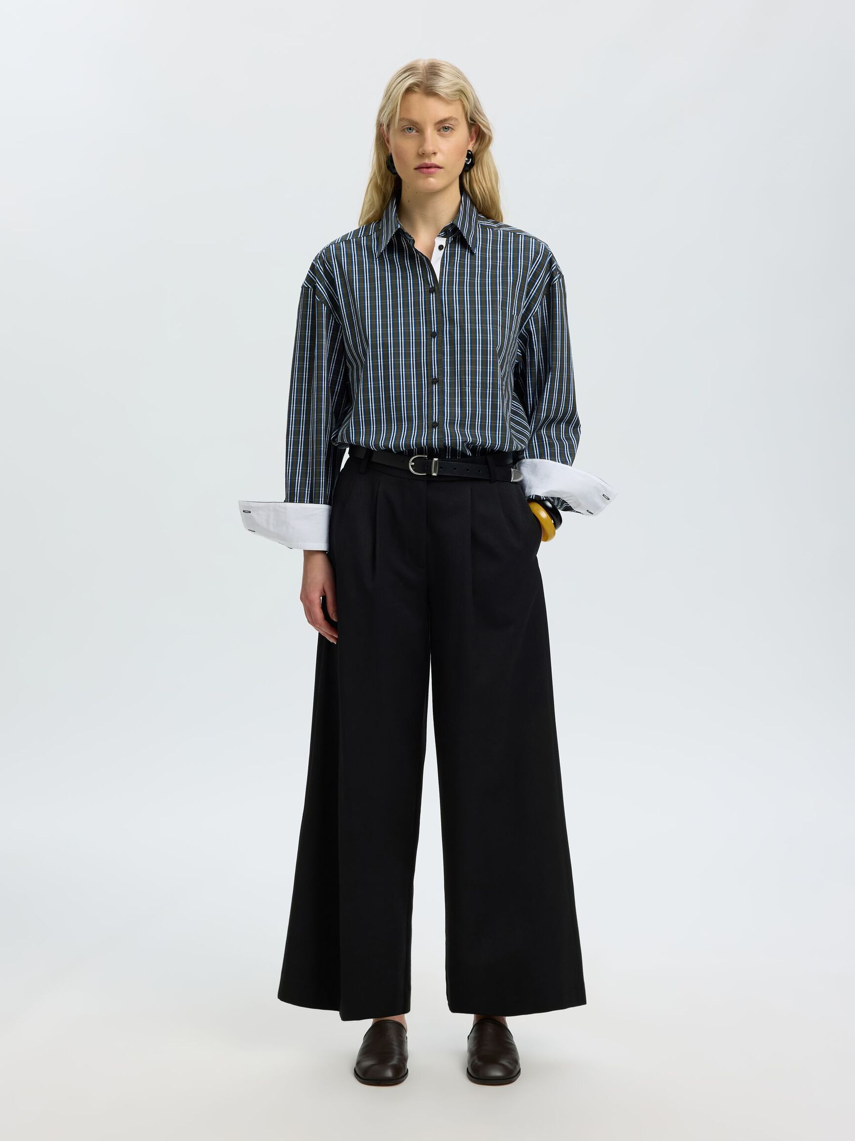 GEPLOOIDE HIGH-WAIST BROEK, Black, highres