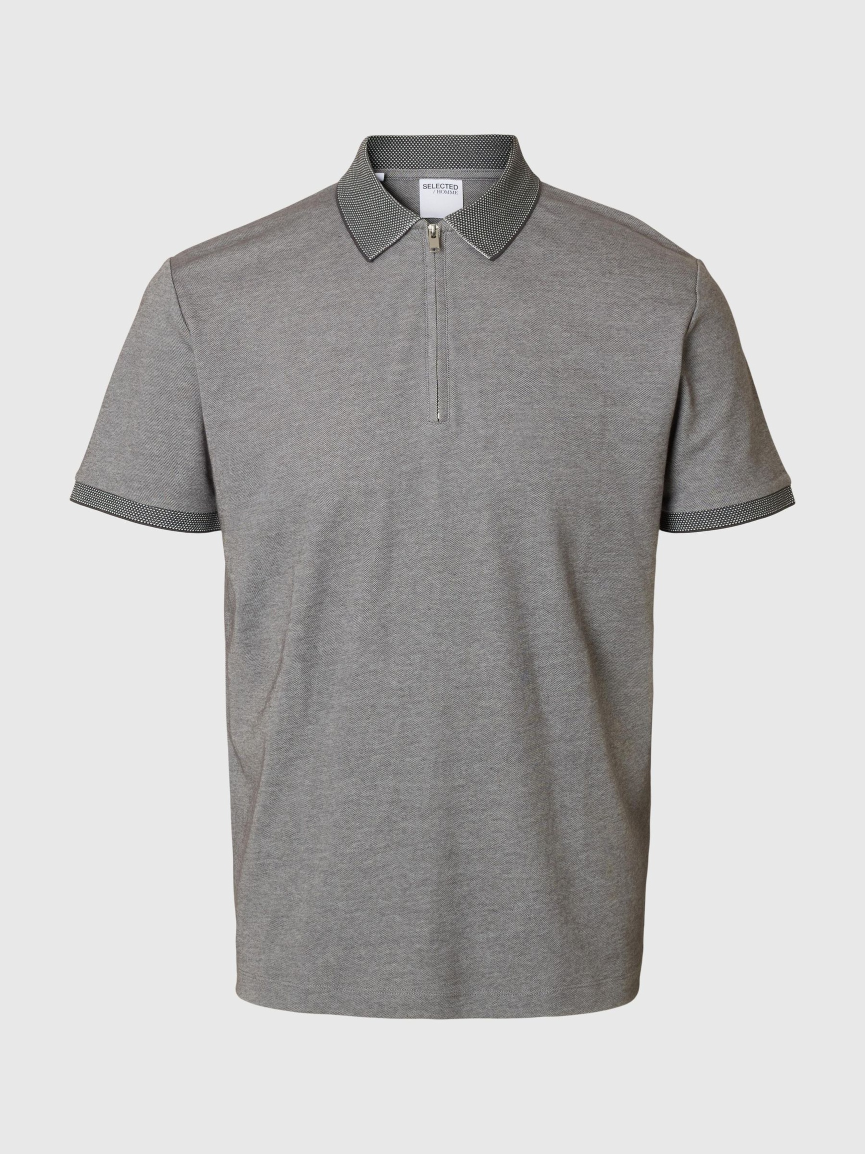 ZIPPER KNITTED POLO SHIRT, Medium Grey Melange, highres