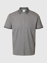 ZIPPER POLO SHIRT, Medium Grey Melange, highres