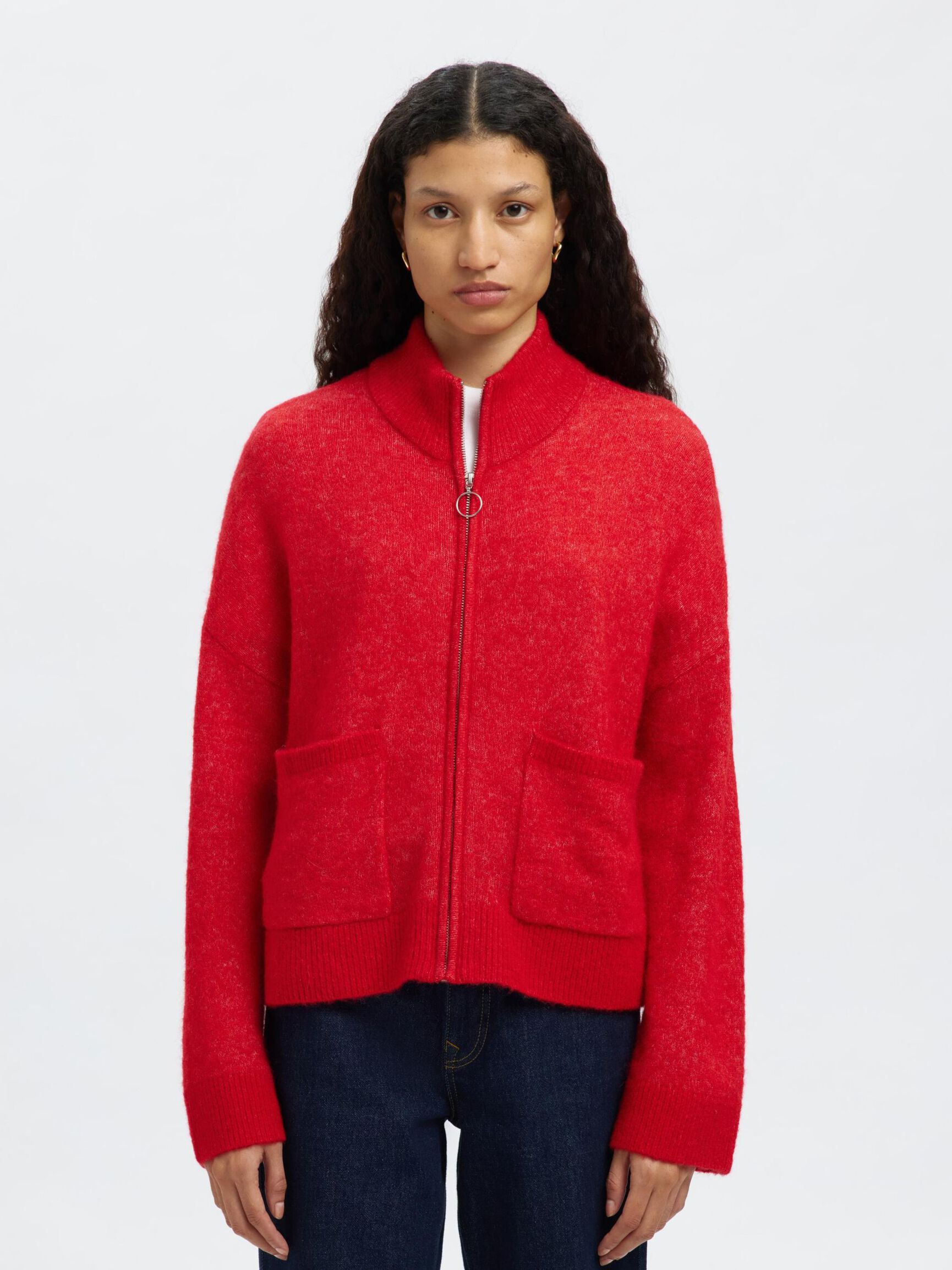 WOOL BLEND CARDIGAN, Equestrian Red, highres