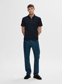 ZIPPER POLO SHIRT, Sky Captain, highres