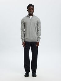 HALF-ZIP KNITTED JUMPER, Light Grey Melange, highres