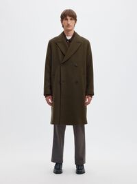 DOUBLE BREASTED WOOL BLEND LONG COAT, Peat, highres