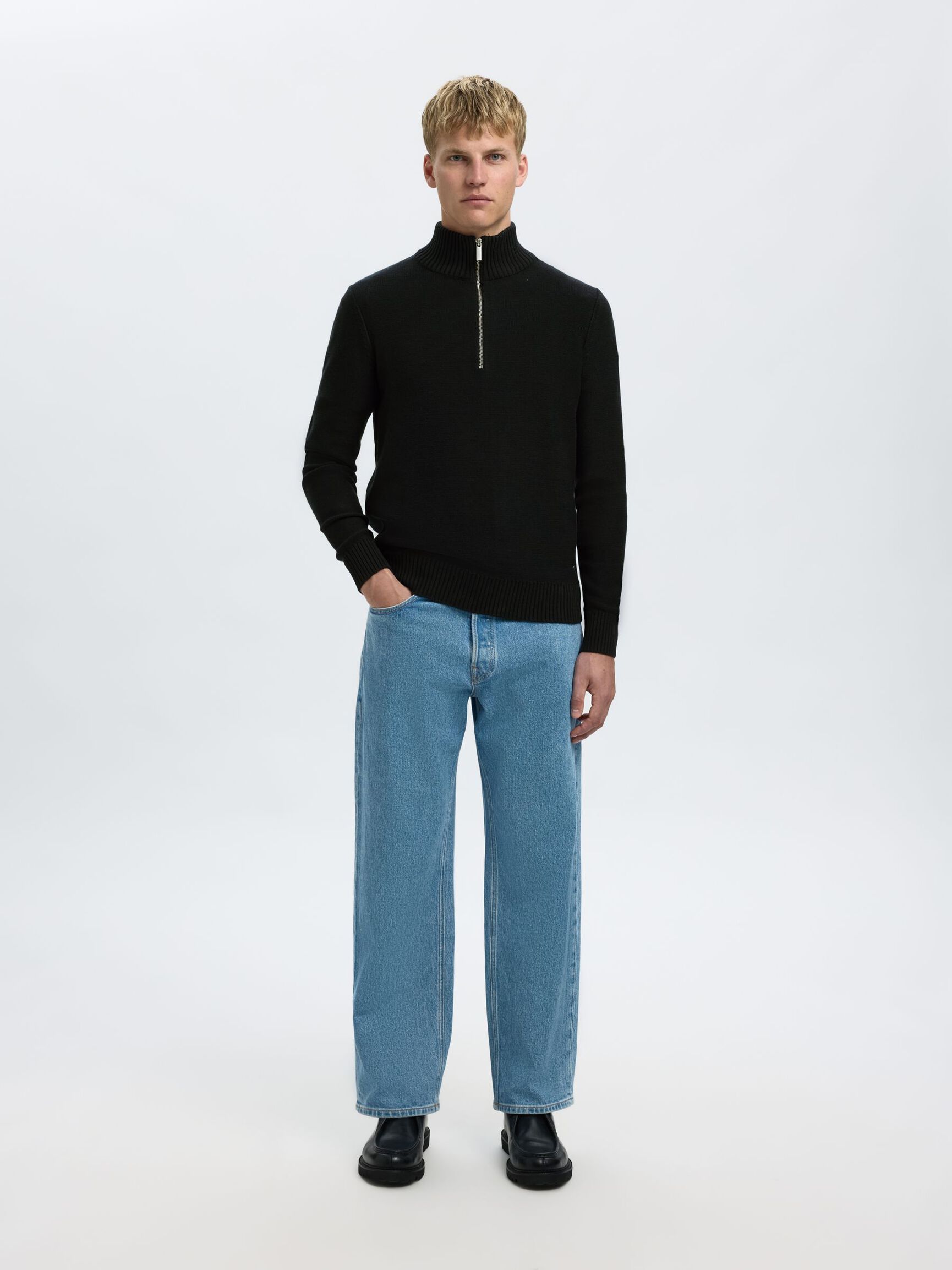 HALV GLIDELÅS PULLOVER, Black, highres