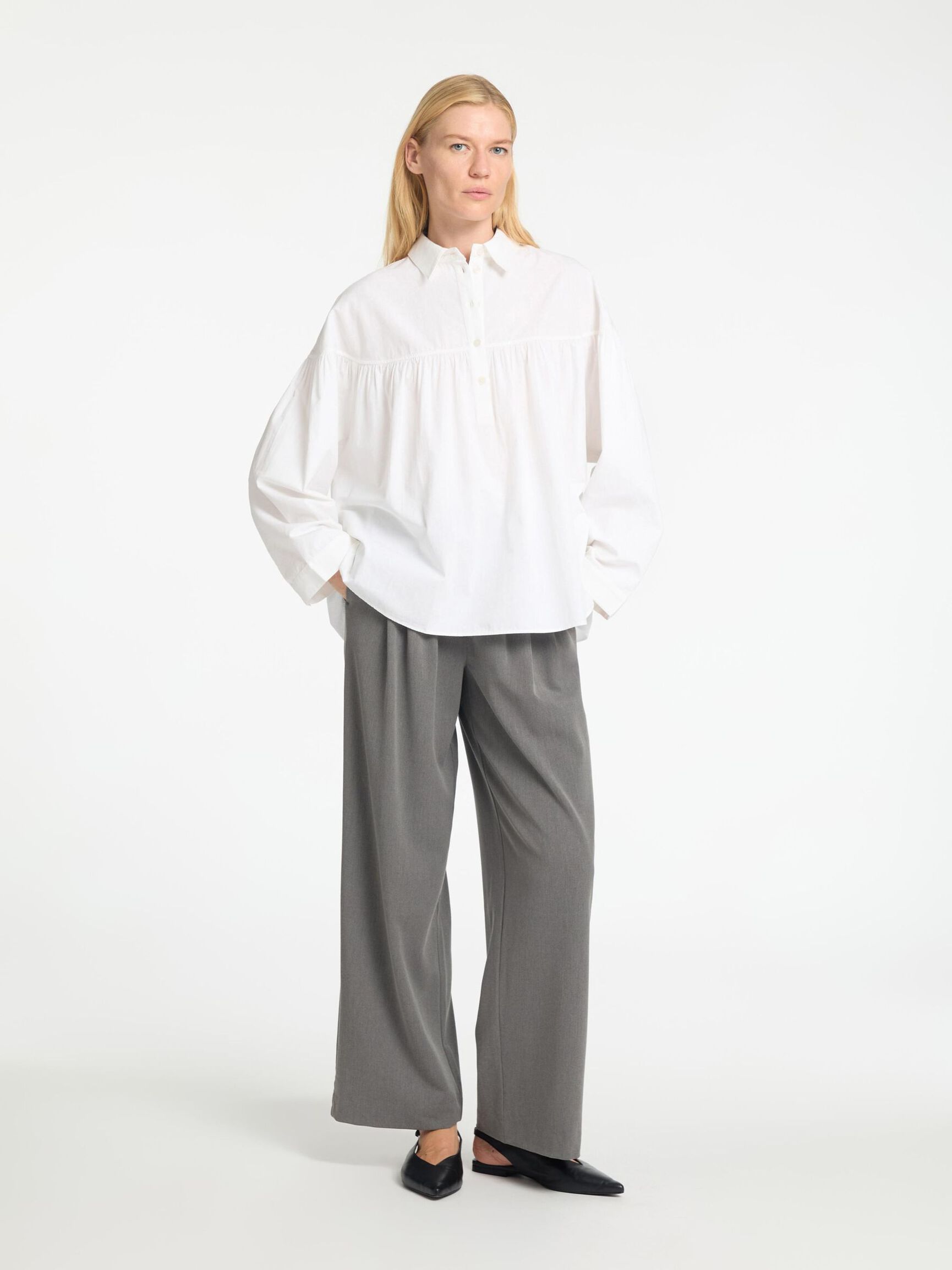 CAMICETTA A MANICHE LUNGHE, Bright White, highres