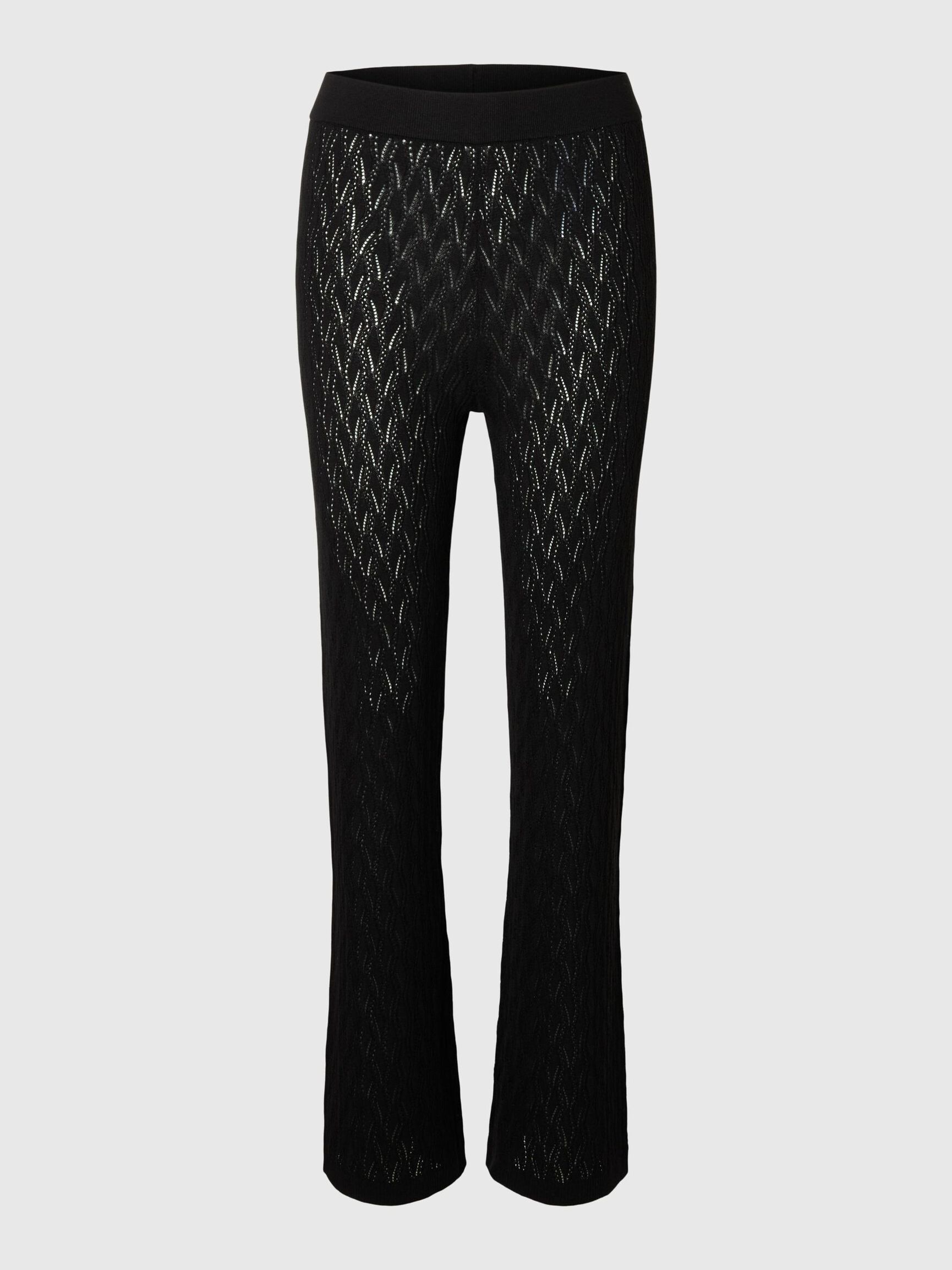 GEBREIDE HIGH-WAIST BROEK, Black, highres