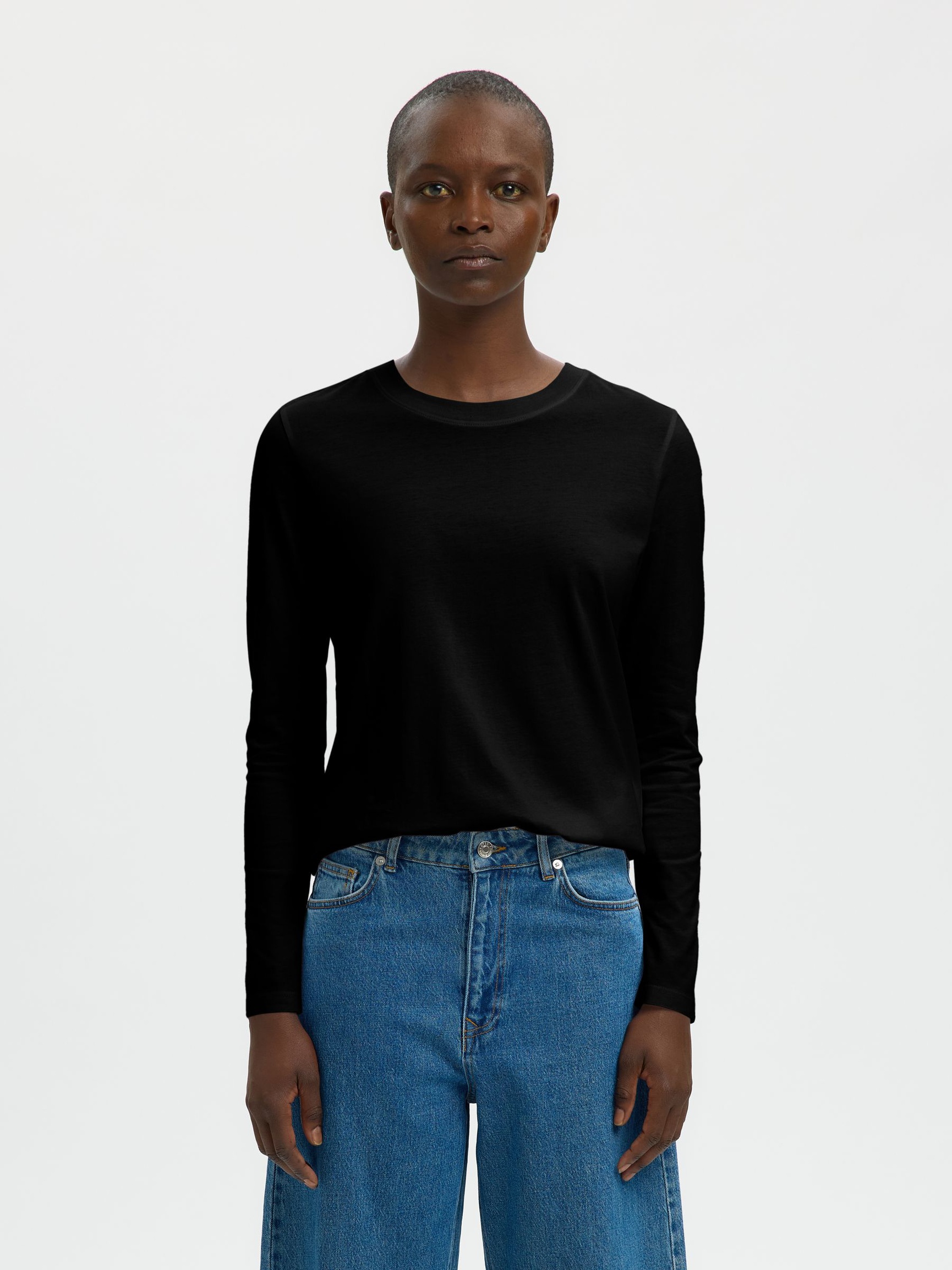 BOMULLSSYDD LÅNGÄRMAD T-SHIRT, Black, highres