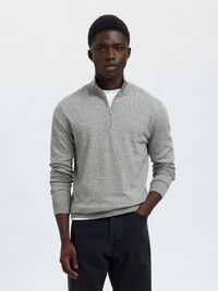 HALF-ZIP KNITTED JUMPER, Light Grey Melange, highres