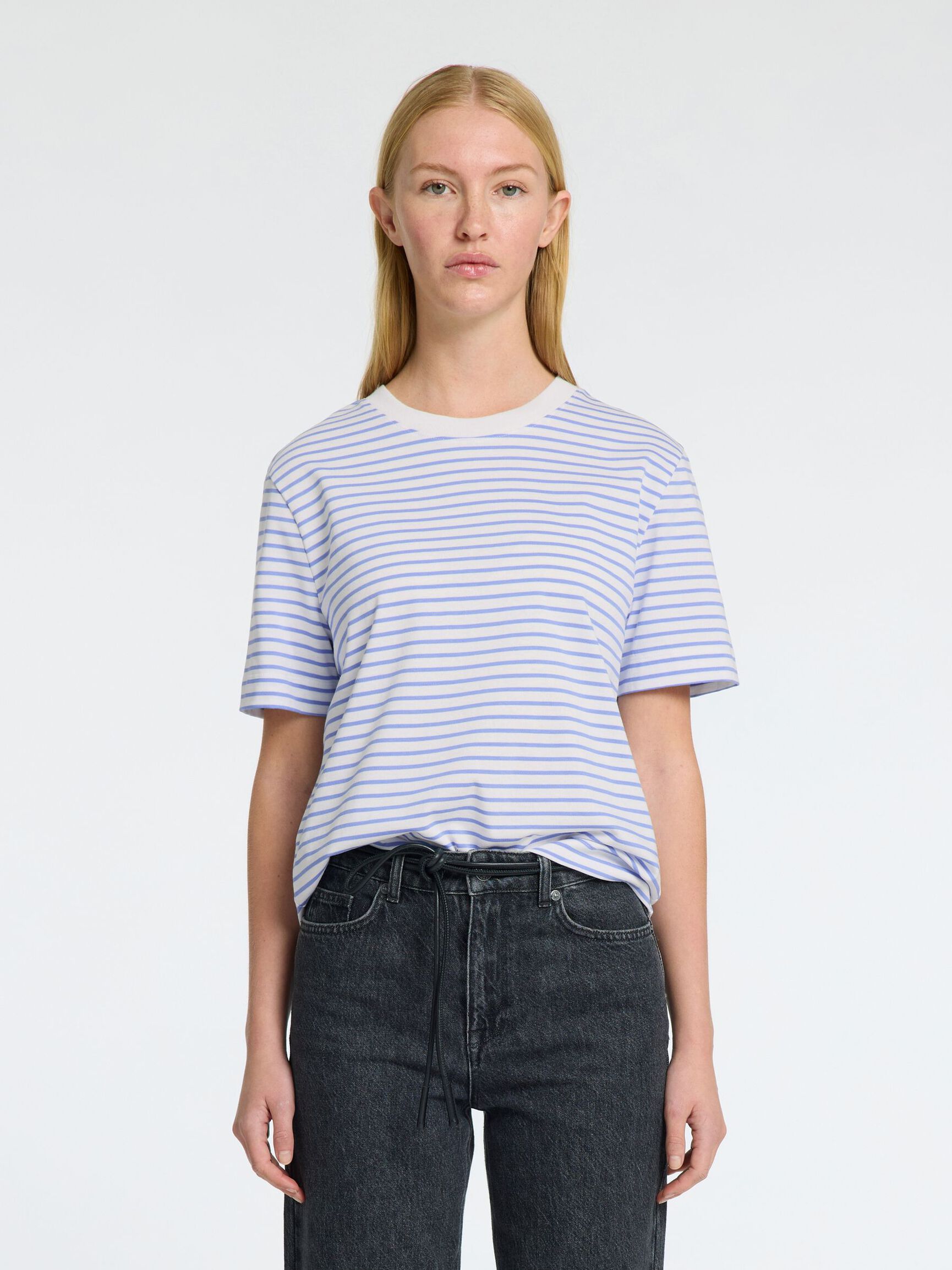 STRIPED BOXY FIT T-SHIRT, Cornflower Blue, highres