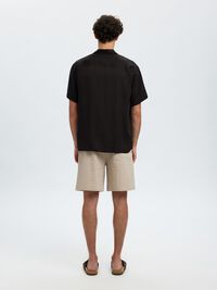 SATIN SHORT SLEEVED SHIRT, Black, highres