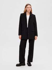 LONG RELAXED FIT SINGLE-BREASTED BLAZER, Black, highres