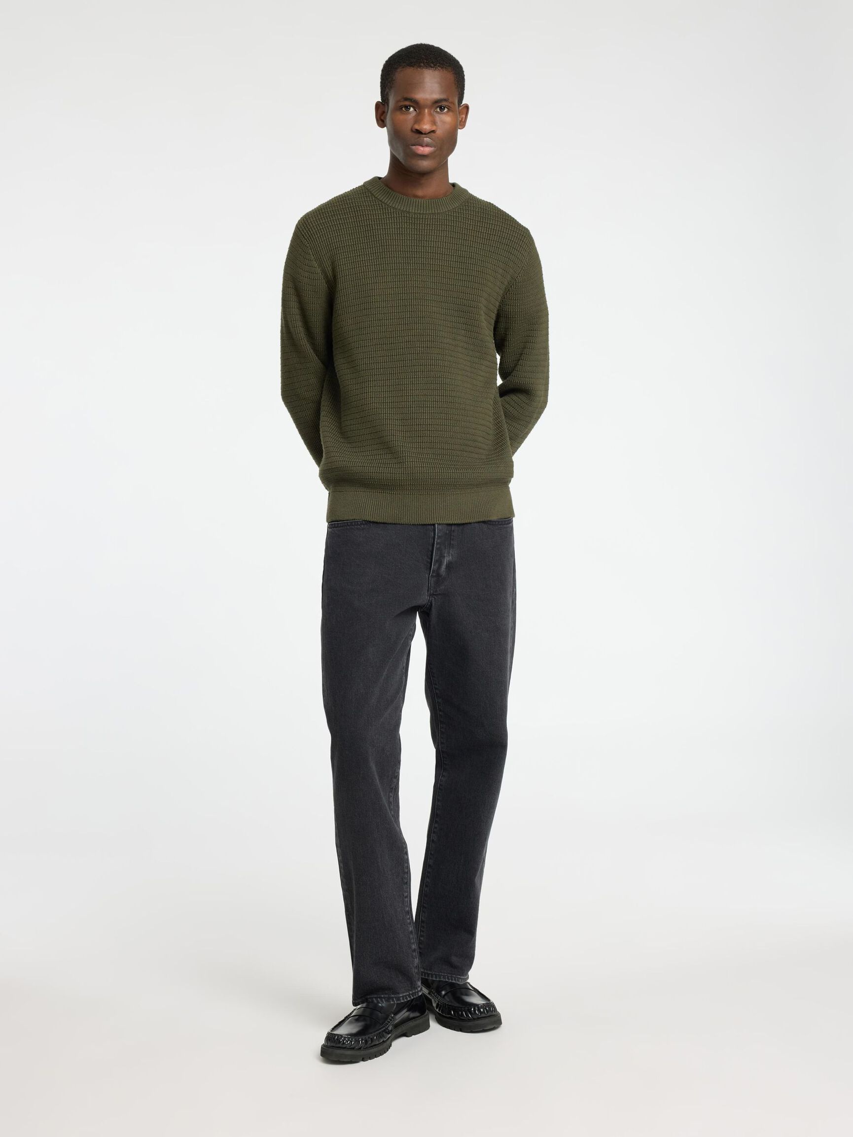 TEXTURIERTER PULLOVER MIT RUNDHALSAUSSCHNITT, Forest Night, highres