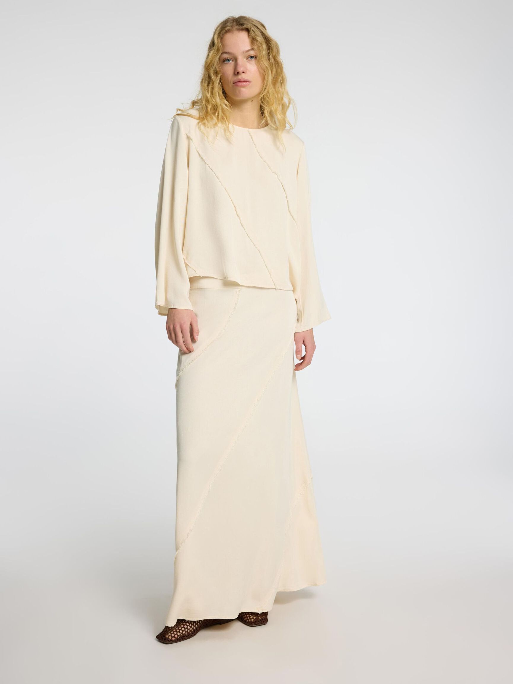 VISCOSE BLEND MAXI SKIRT, Birch, highres