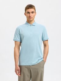 ZIPPER POLO SHIRT, Winter Sky, highres