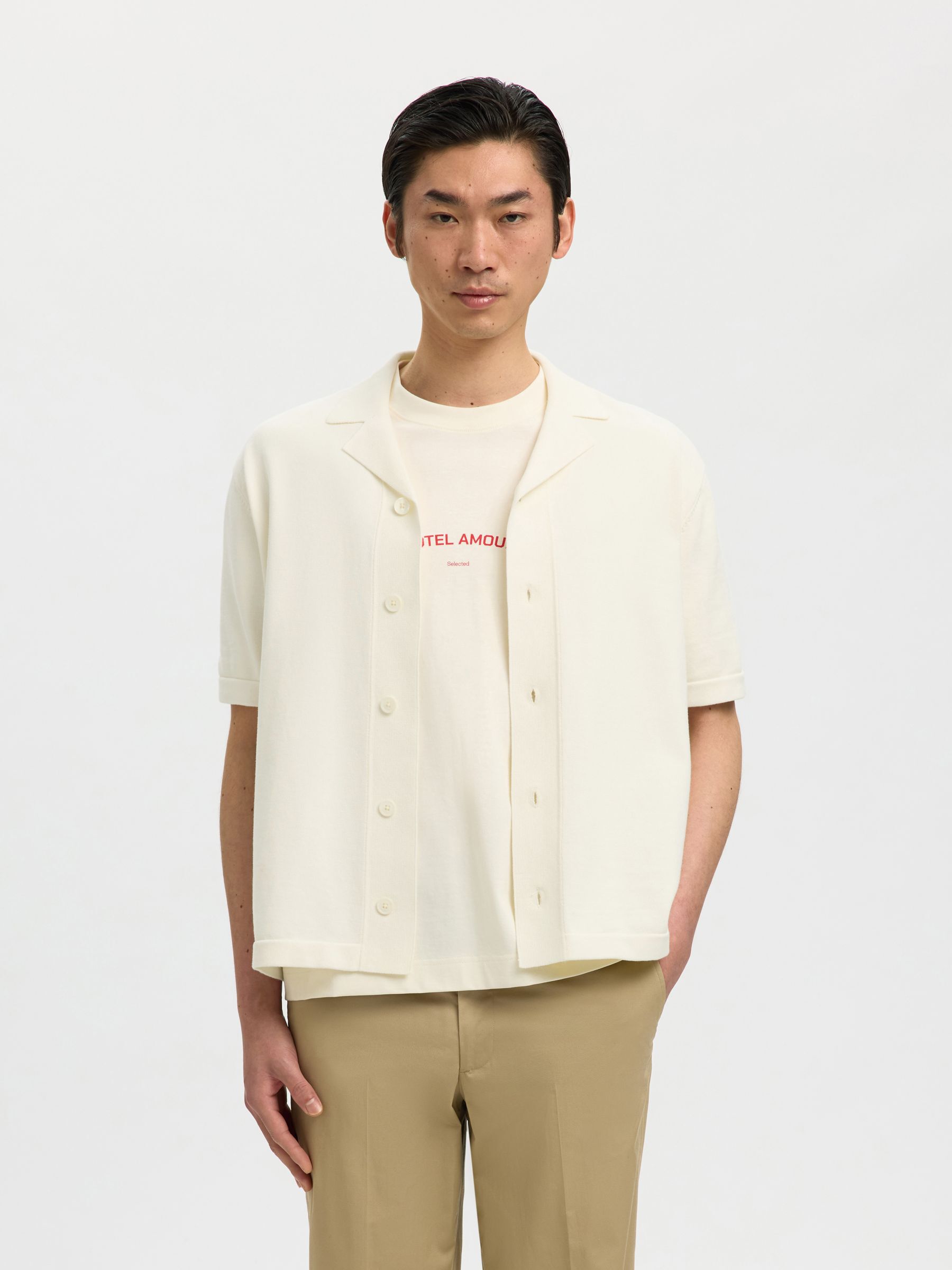 RELAXED FIT  KNITTED POLO SHIRT, Egret, highres