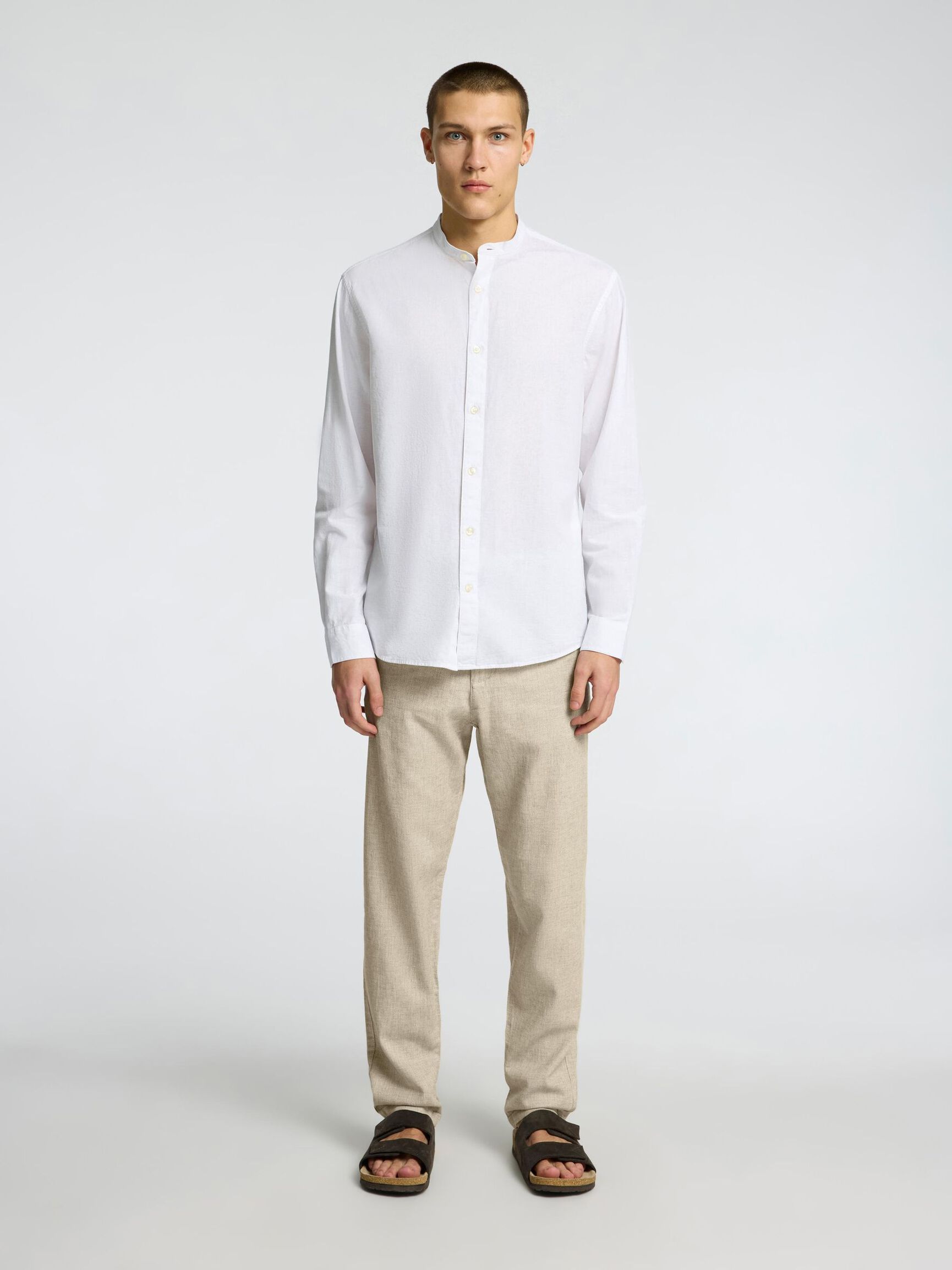 SLIM TAPERED LINEN BLEND TROUSERS, Vetiver, highres