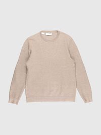 100% COTTON CREWNECK JUMPER, Oatmeal, highres