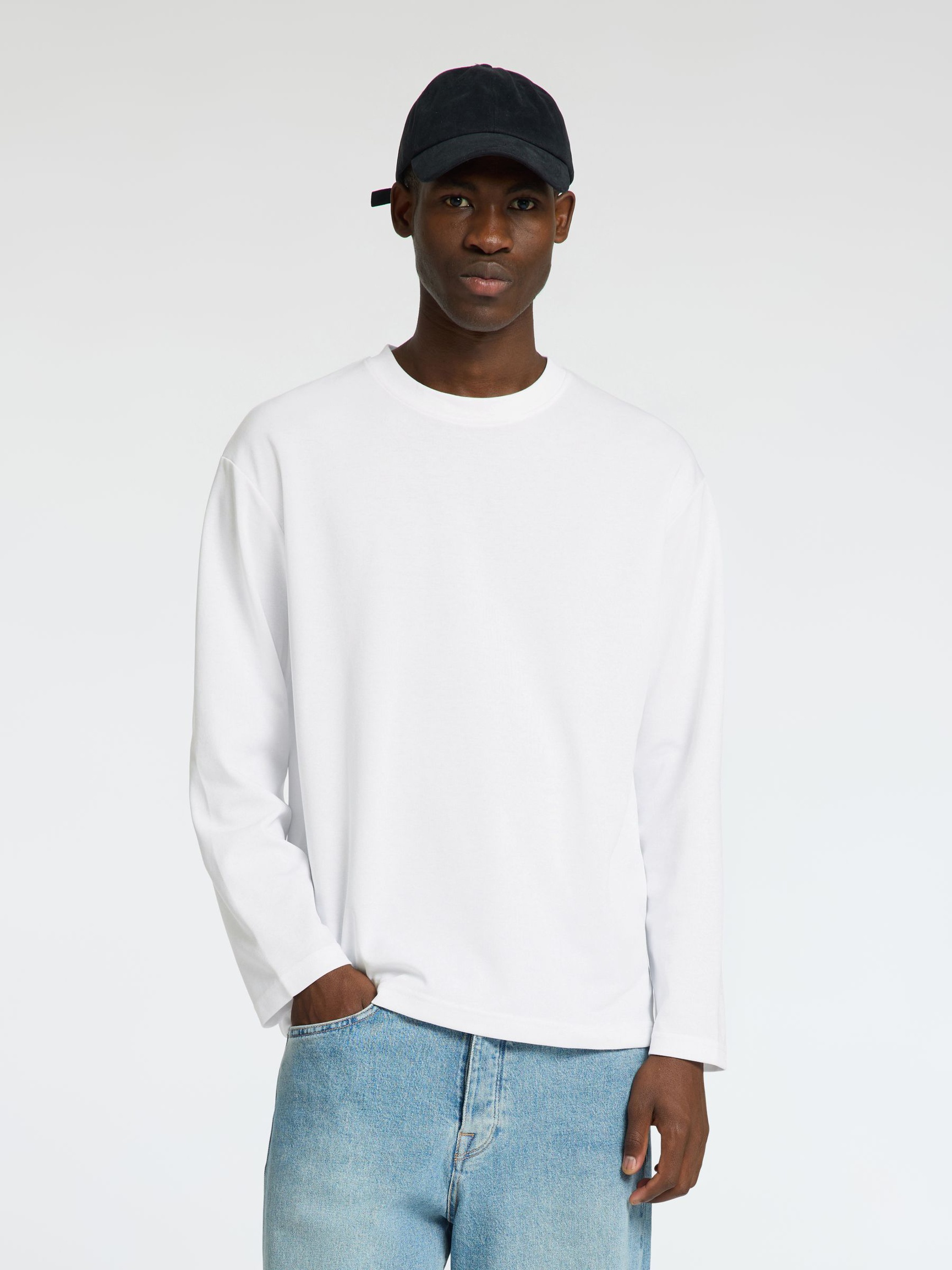 LOOSE FIT LANGÆRMET T-SHIRT, Bright White, highres