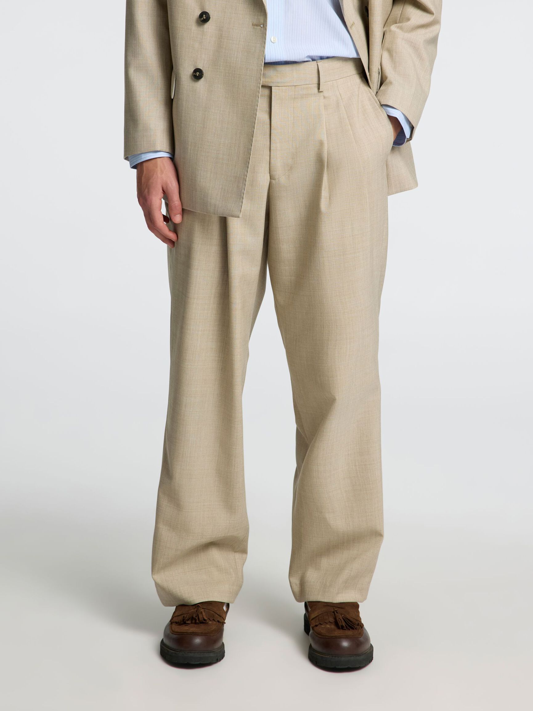 100% WOOL SUIT TROUSERS, Egret, highres