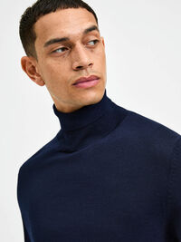 SLIM FIT WOOL BLEND TURTLENECK, Navy Blazer, highres
