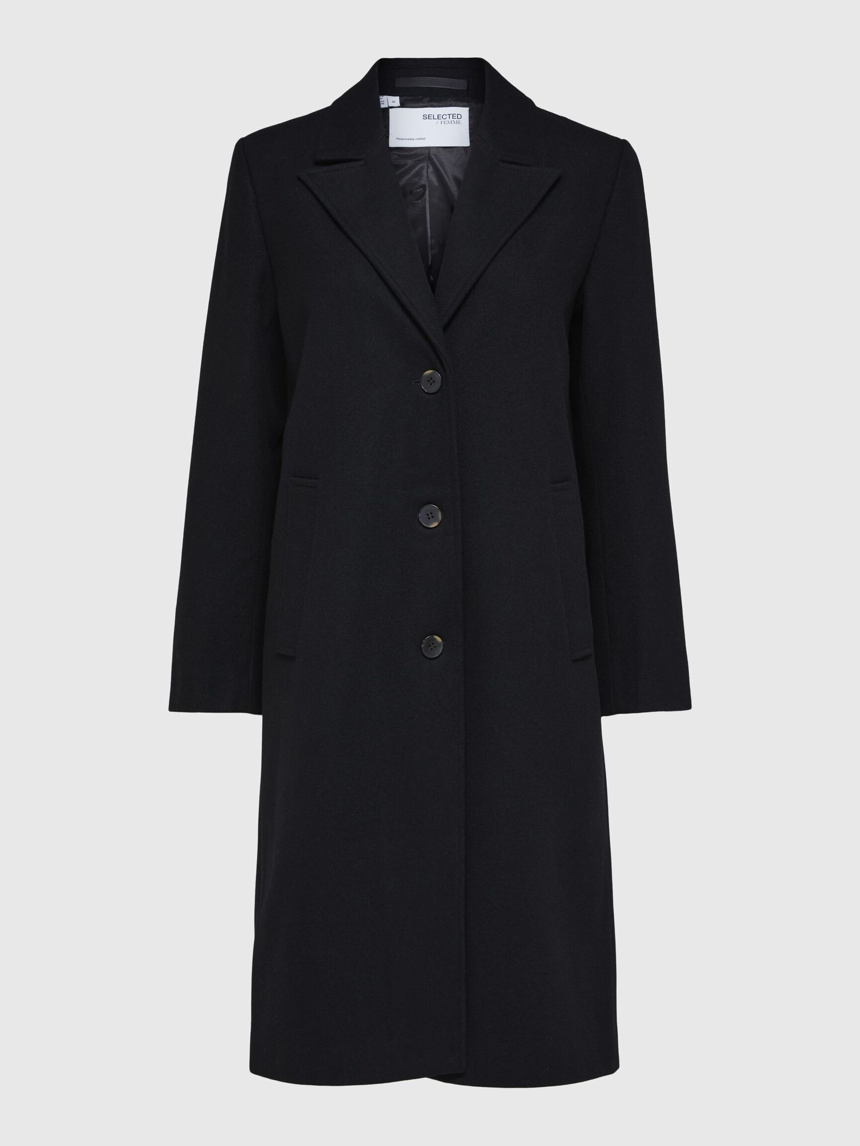 WOOL BLEND COAT, Black, highres