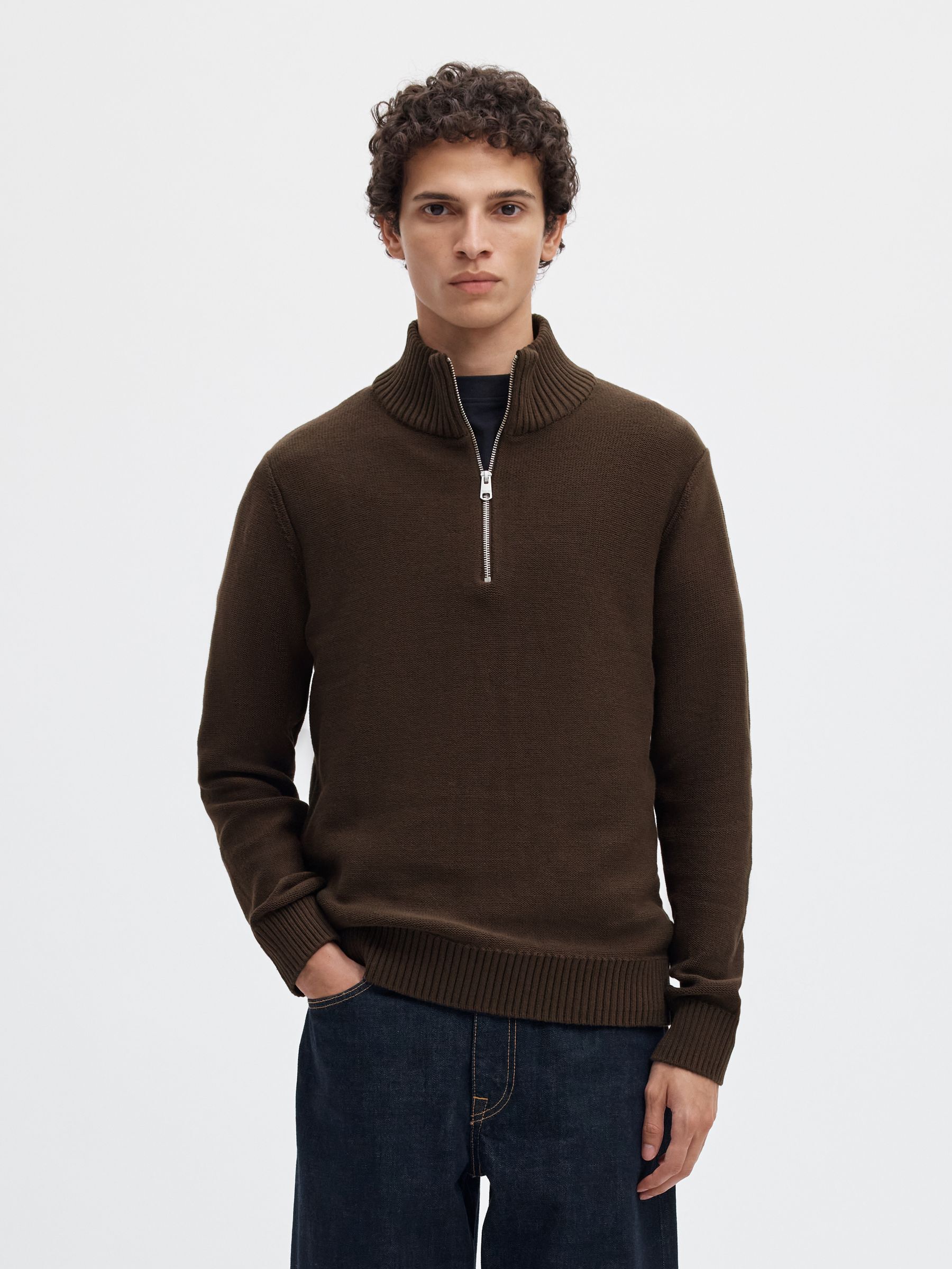 HALF-ZIP PULLOVER | Brown | Selected