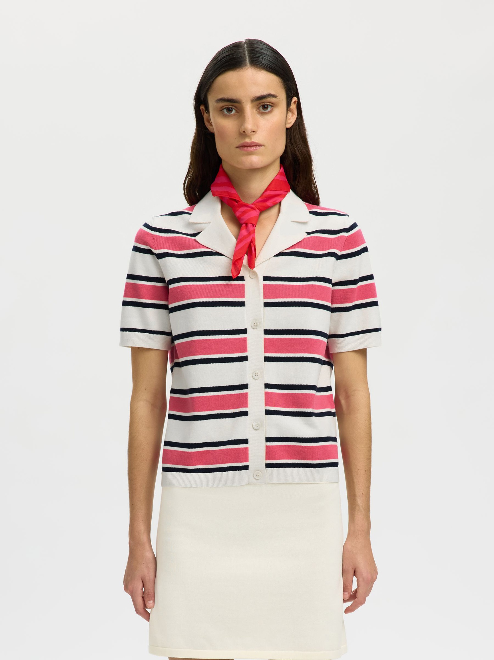 KORTE ÆRMER STRIKKET POLOSHIRT, Egret, highres
