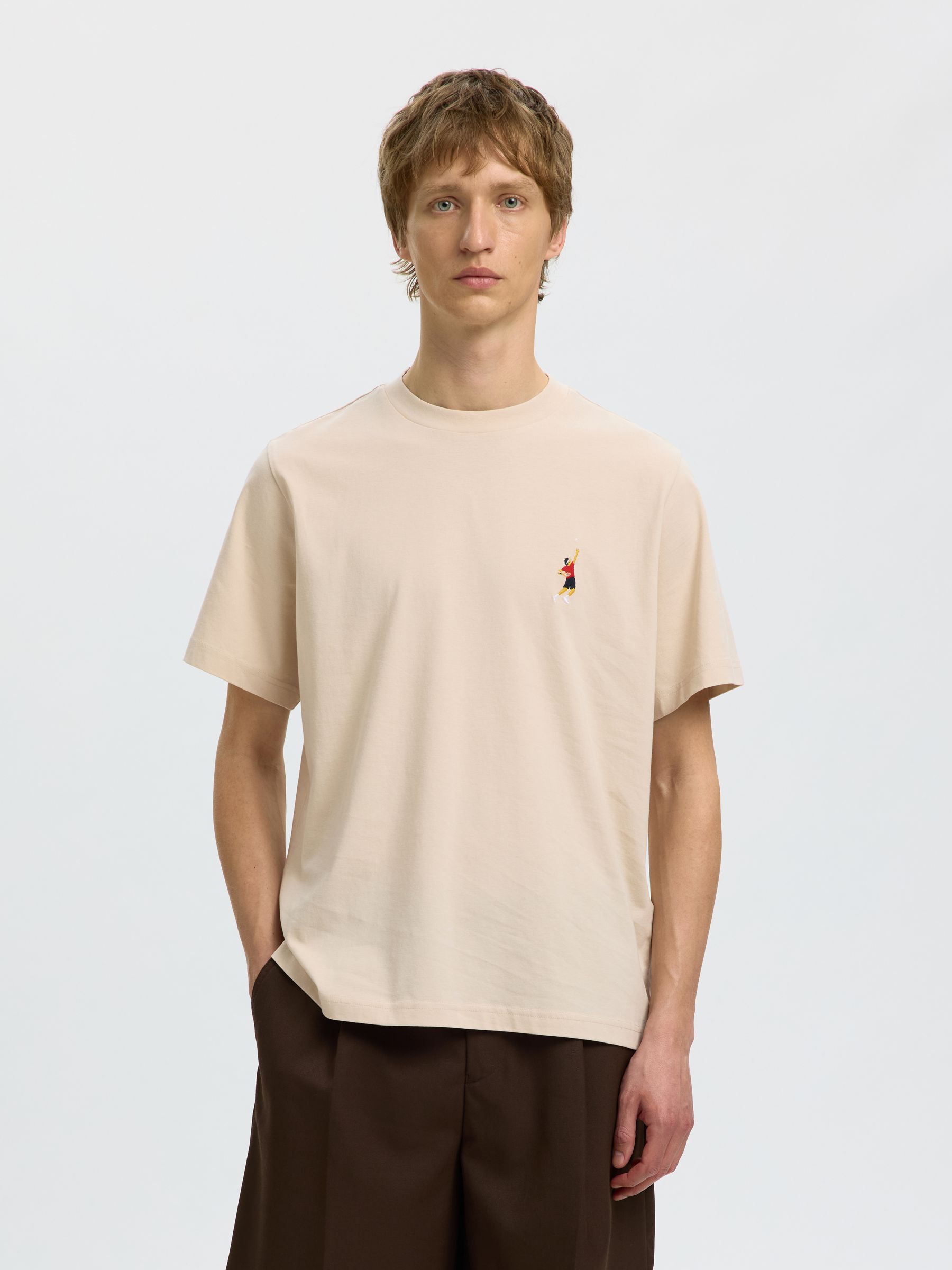 EMBROIDERED T-SHIRT, Oatmeal, highres