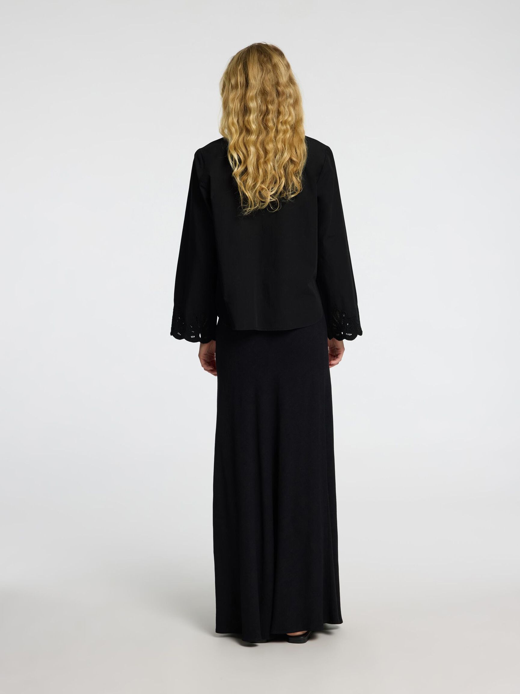 BRODERIE ANGLAISE LONG SLEEVED SHIRT, Black, highres