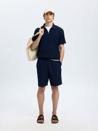HALF-ZIP PLISSEE POLO SHIRT, Black Iris, highres