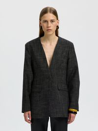 WOOL BLEND BLAZER, Dark Grey, highres