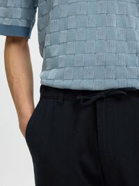 SLIM TAPERED LINEN BLEND TROUSERS, Black, highres