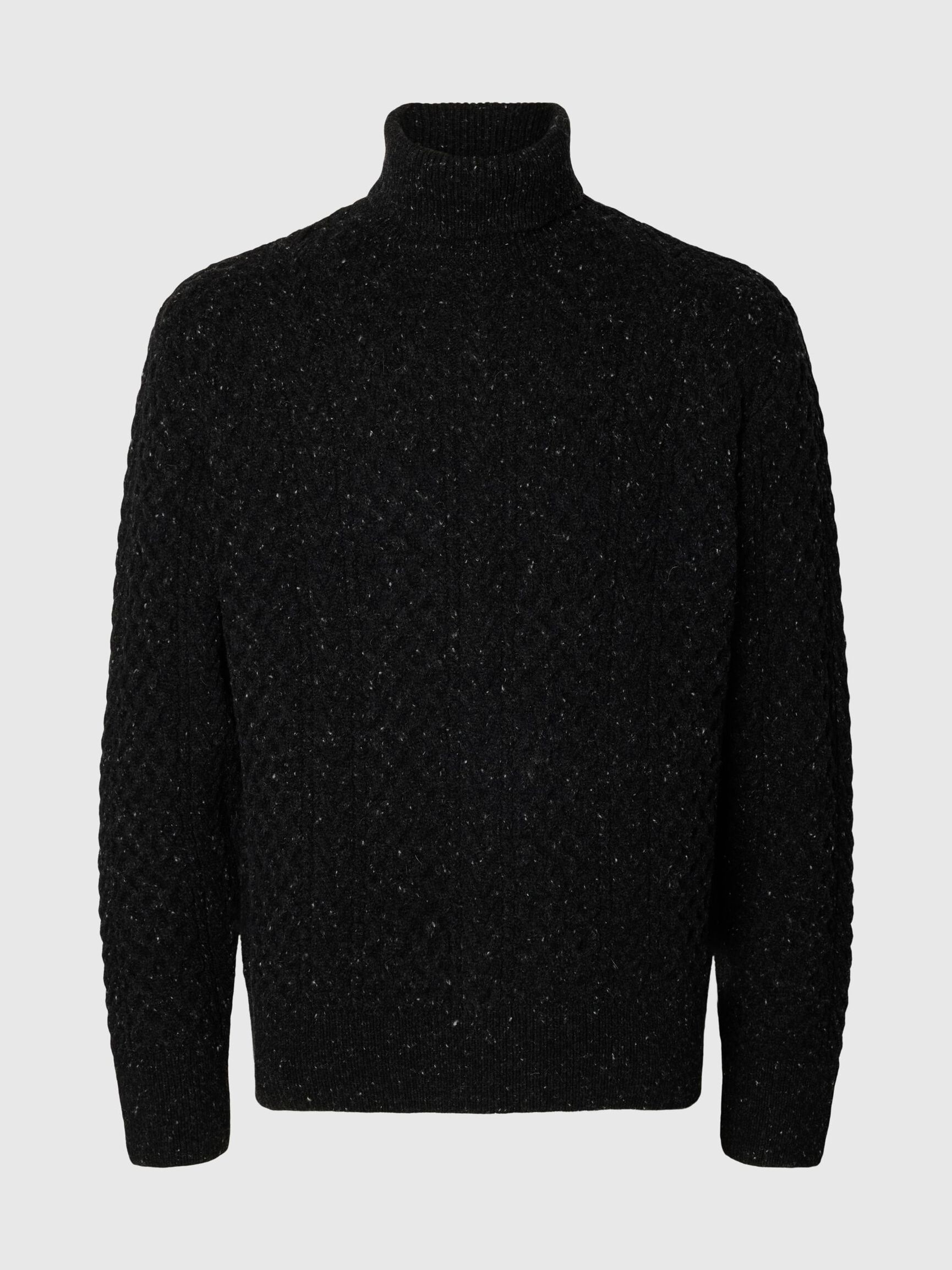 CABLE KNIT TURTLENECK, Black, highres