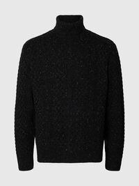 CABLE KNIT TURTLENECK, Black, highres