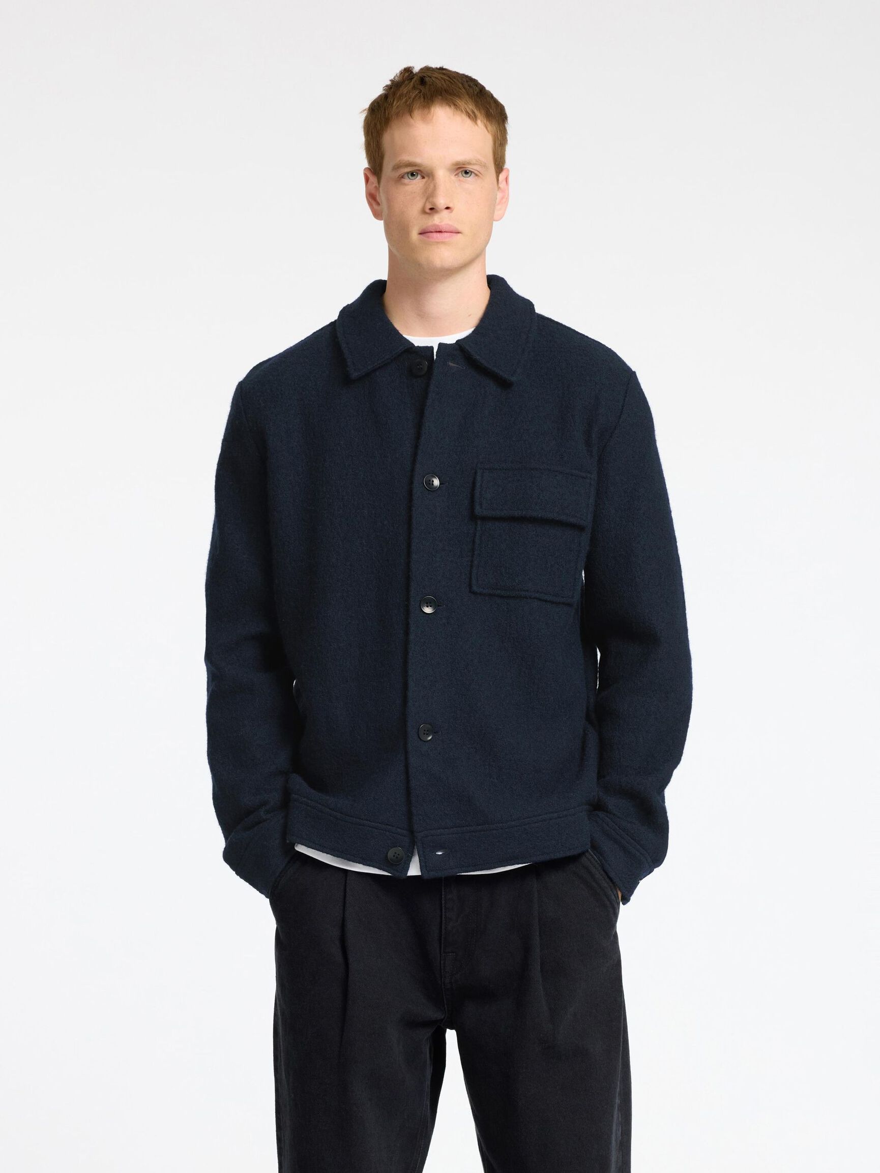 100% WOOL SHACKET, Sky Captain, highres