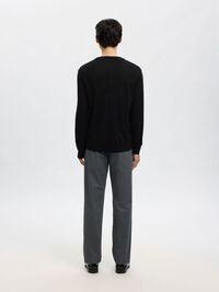 100% MERINO WOOL CREWNECK JUMPER, Black, highres