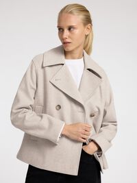 DOUBLE BREASTED SHORT JACKET, Sandshell, highres