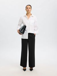 WOVEN WIDE-LEG TROUSERS, Black, highres