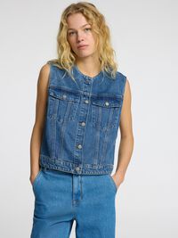 CROPPED JEANSWESTE, Medium Blue Denim, highres