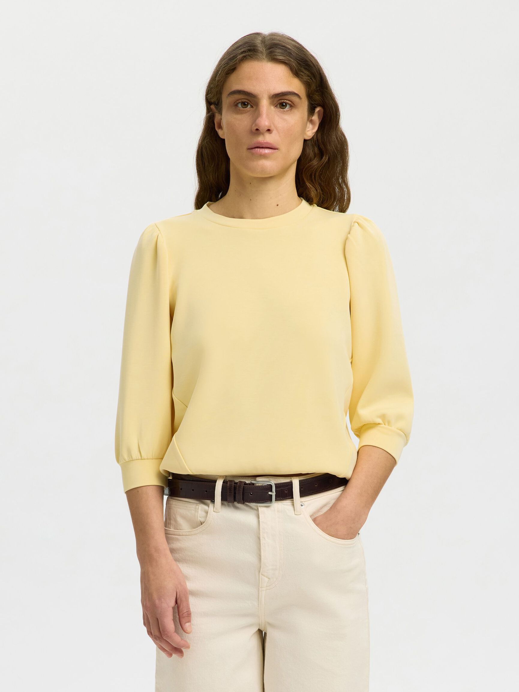 PUFF SLEEVE SWEATSHIRT, Italian Straw, highres