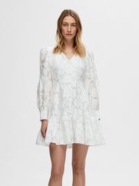 GEBLÜMTES LANGARM MINIKLEID, Bright White, highres