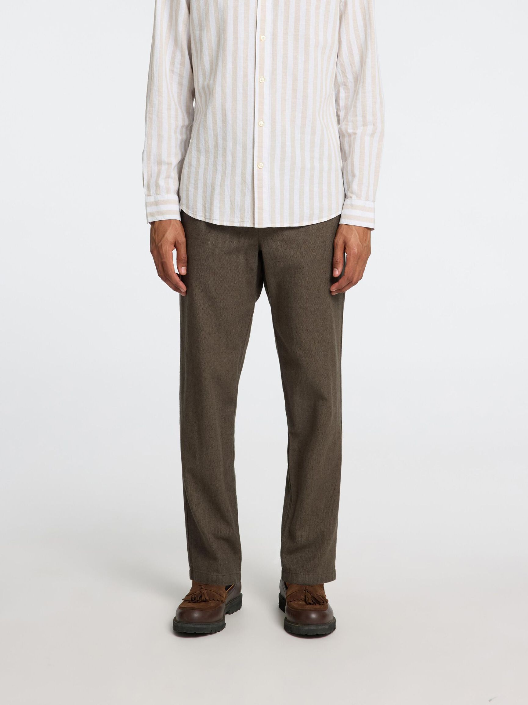 SLIM TAPERED LINEN BLEND TROUSERS, Forest Night, highres