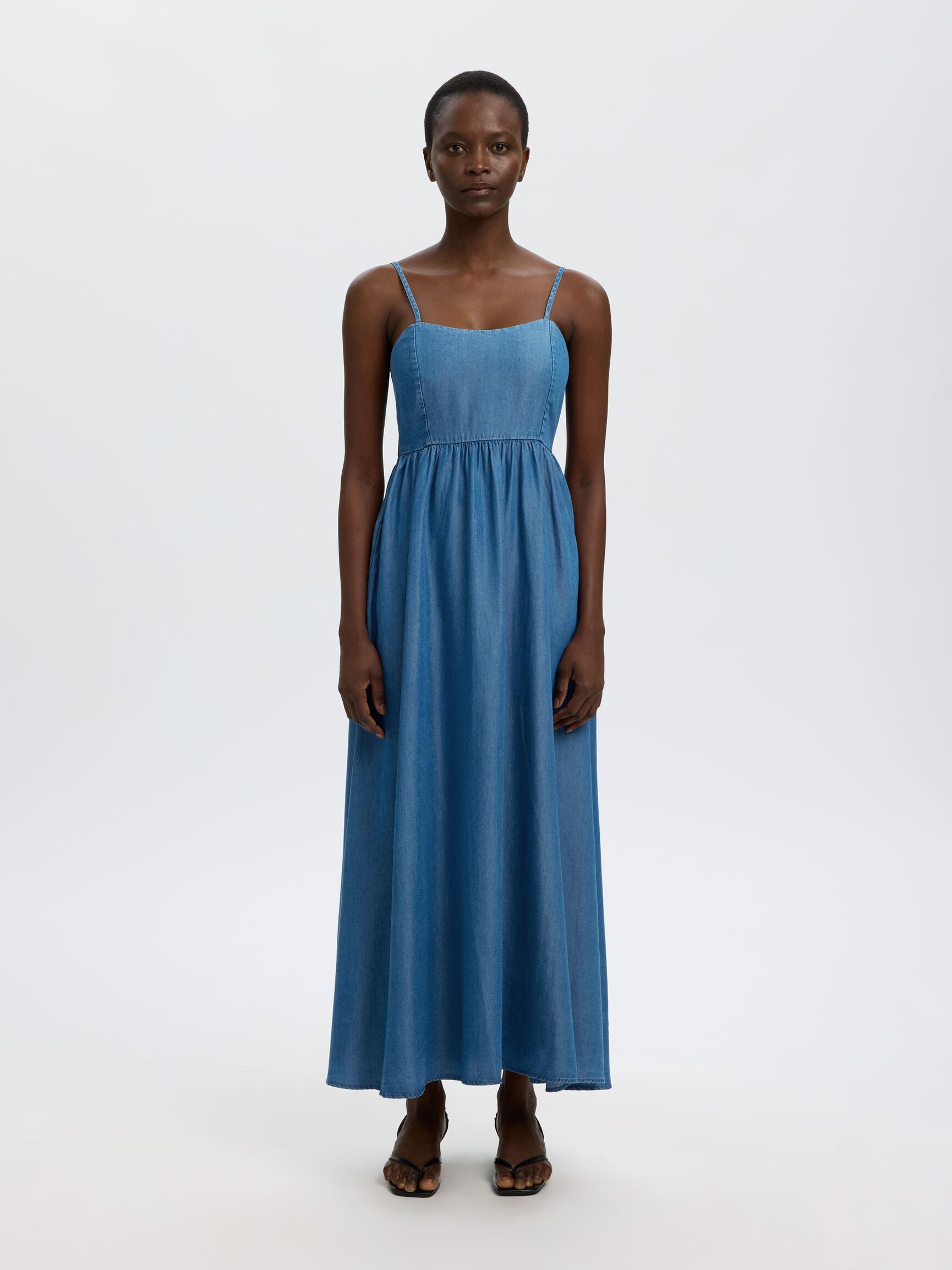 SLEEVELESS MAXI DRESS, Medium Blue Denim, highres