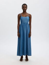SLEEVELESS MAXI DRESS, Medium Blue Denim, highres