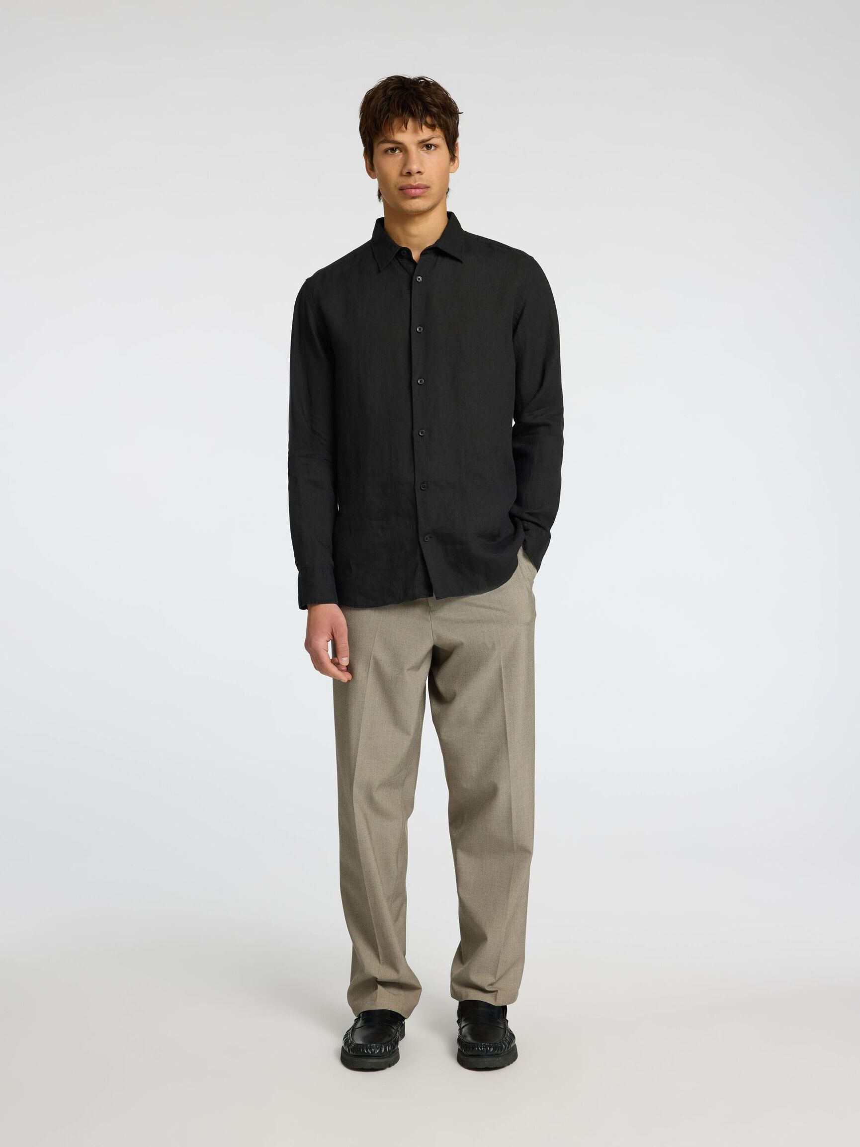 100% LEINEN HEMD, Black, highres