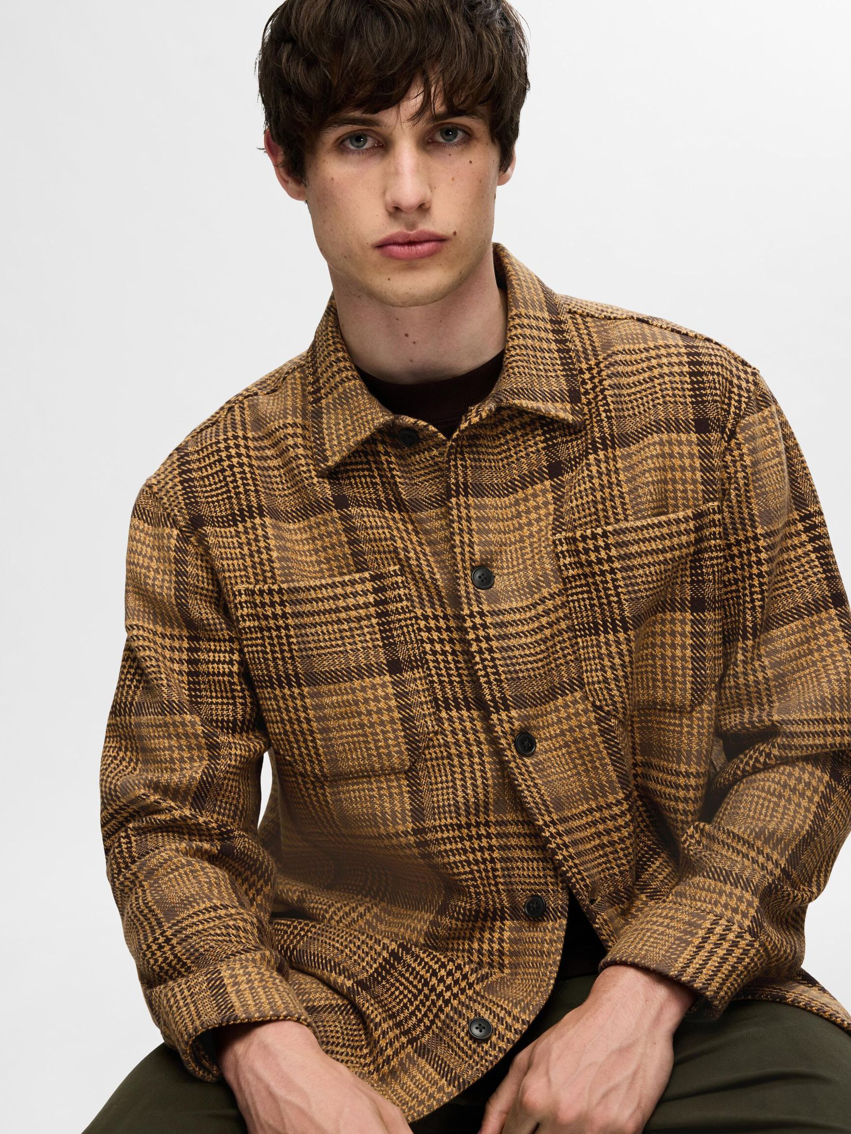 CHECKED OVERSHIRT, Chocolate Torte, highres
